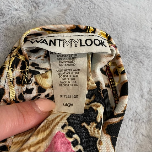 Colorful Animal Print Long Stretchy Open Back Maxi Dress Long Sleeves Size L - Picture 7 of 7